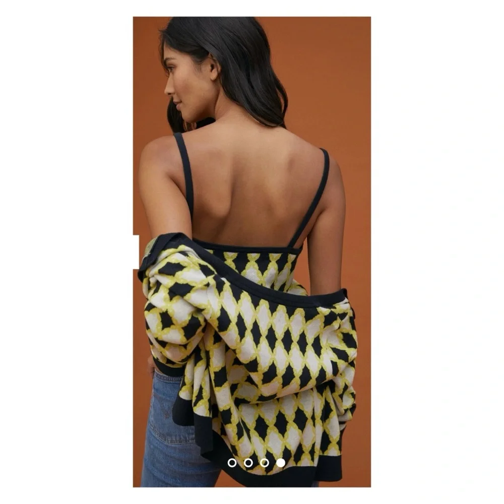 NWT Anthropologie Diamond Jacquard Sweater Set in Black/Yellow Diamonds  Size XS - Picture 4 of 12